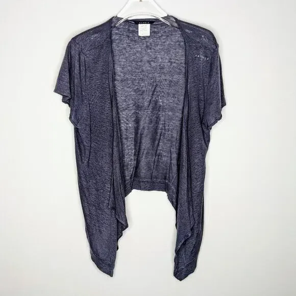 Animale Blue Short Sleeve Linen Open Front Cardigan Size M - Picture 1 of 6